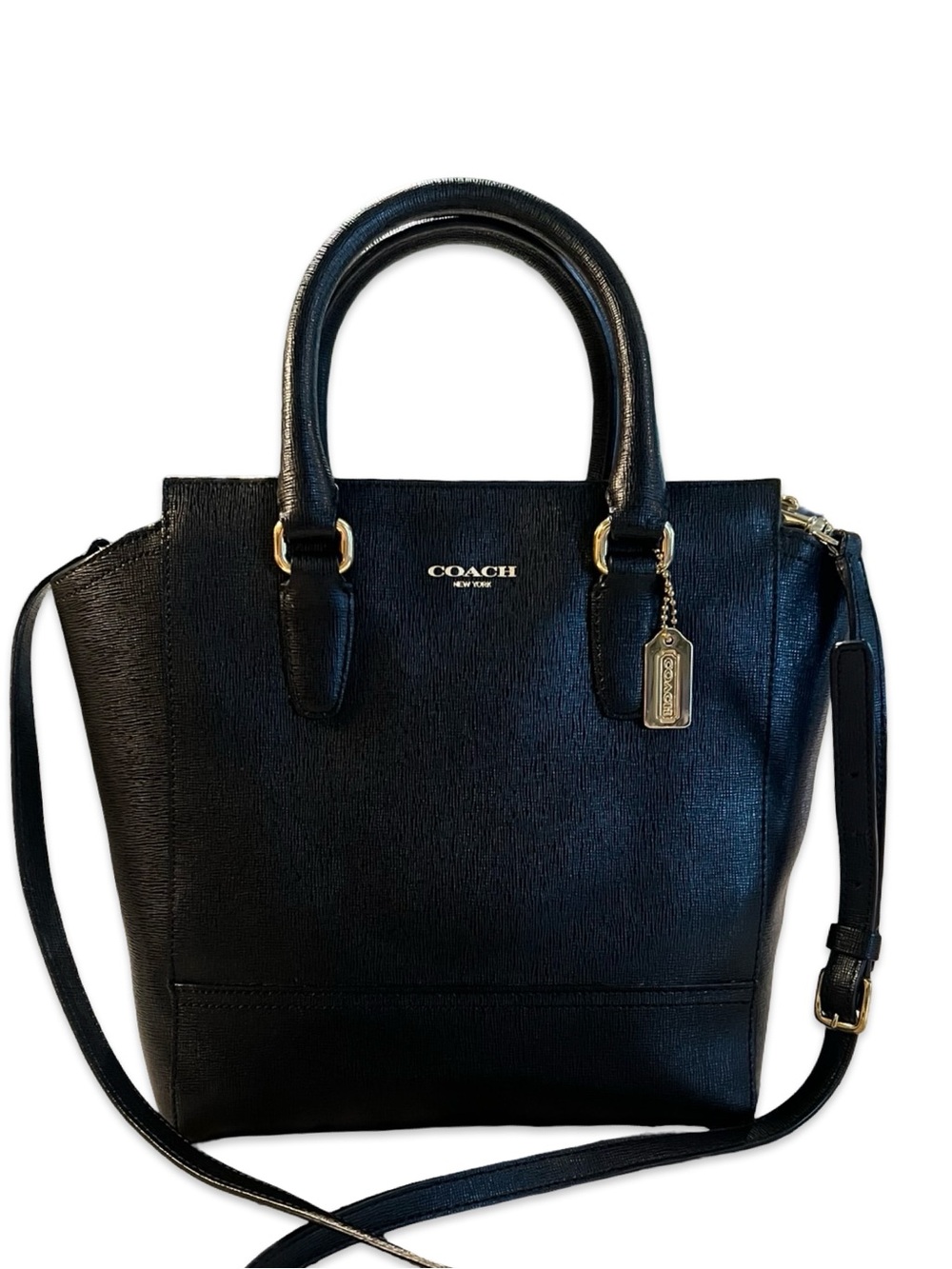 COACH Mini Tanner in Black Saffiano Leather with Gold Hardware and Hangtag